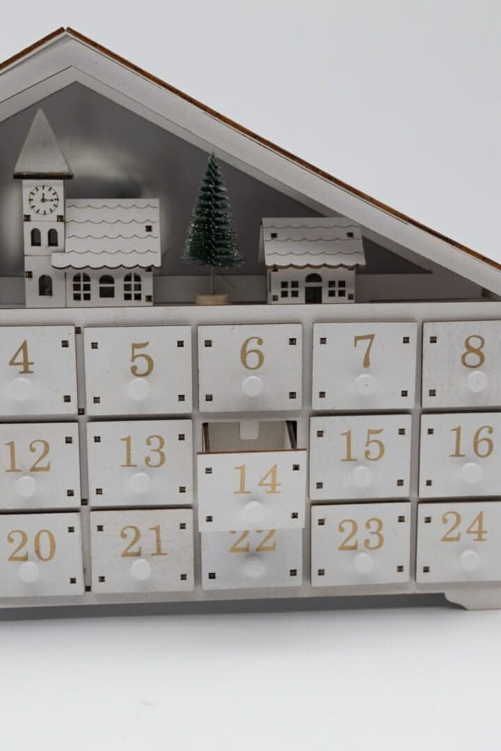 White Wooden Advent Calendar (With Roof)