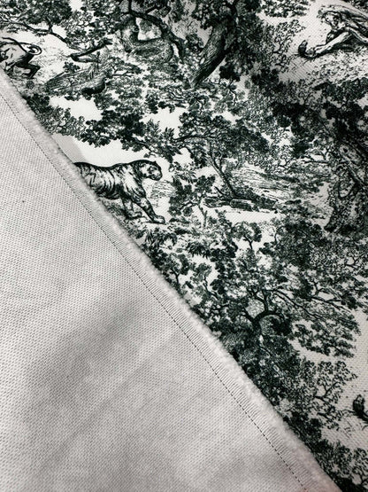 Green Wild Forest Animal Print Fabric – Custom Printed Fabric on Satin, Crepe, Spandex or Chiffon