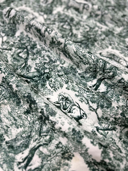 Green Wild Forest Animal Print Fabric – Custom Printed Fabric on Satin, Crepe, Spandex or Chiffon