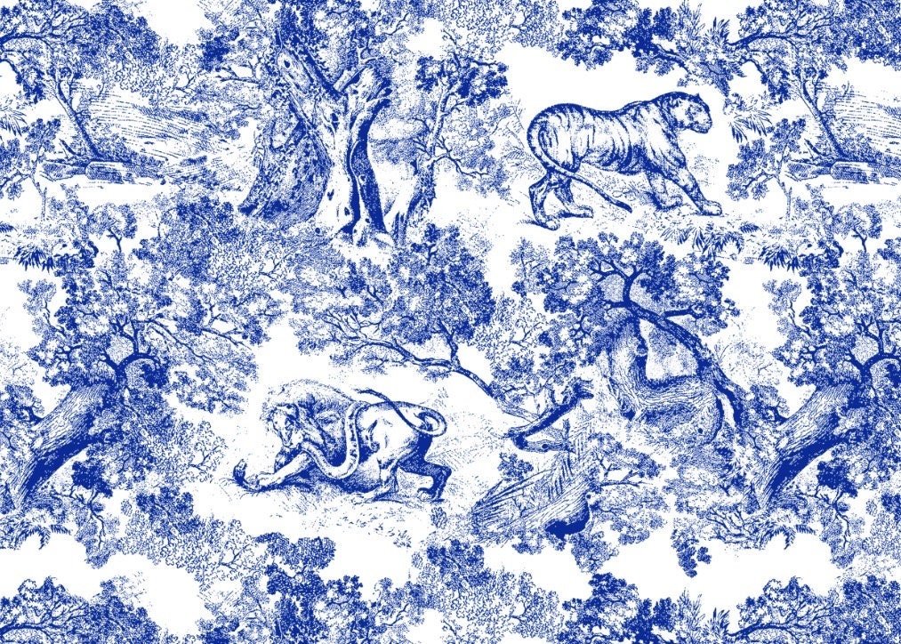 Blue Wild Forest Pattern Fabric