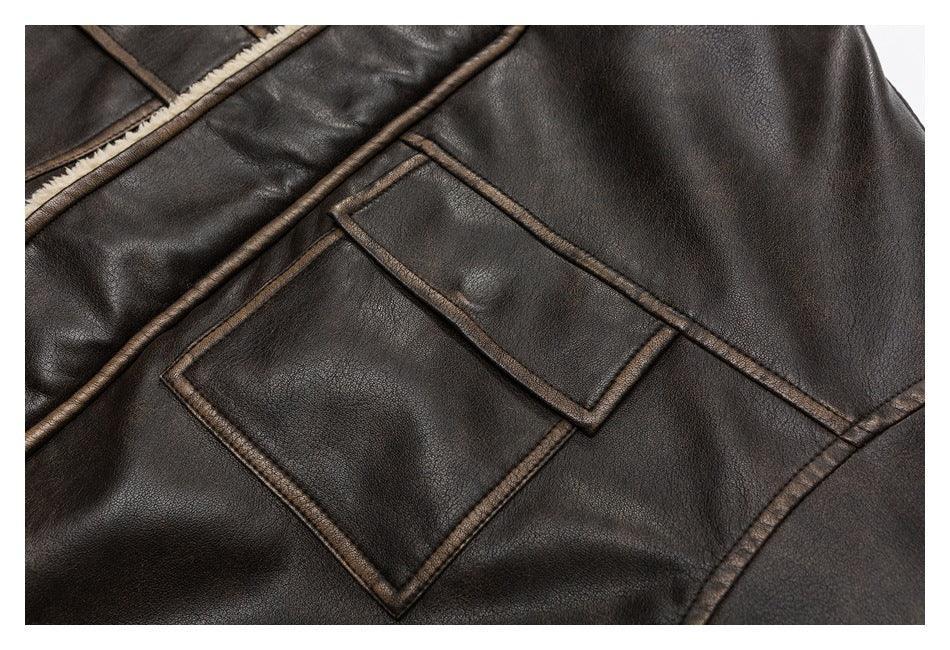 Winter Coat PU Leather Coat with Lamb Wool Lining