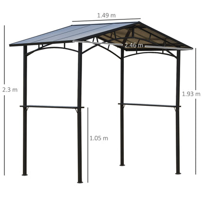 2.5 x 1.5m Outdoor Grill BBQ Gazebo Canopy with Side Shelves PC Roof Aluminium