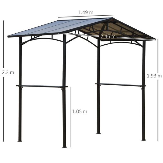 2.5 x 1.5m Outdoor Grill BBQ Gazebo Canopy with Side Shelves PC Roof Aluminium