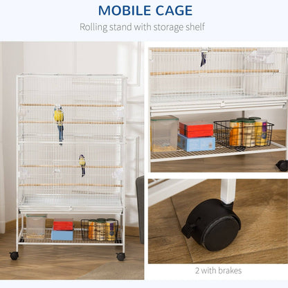 Grille 132cm Bird Cage Wheeled White by Pawhut