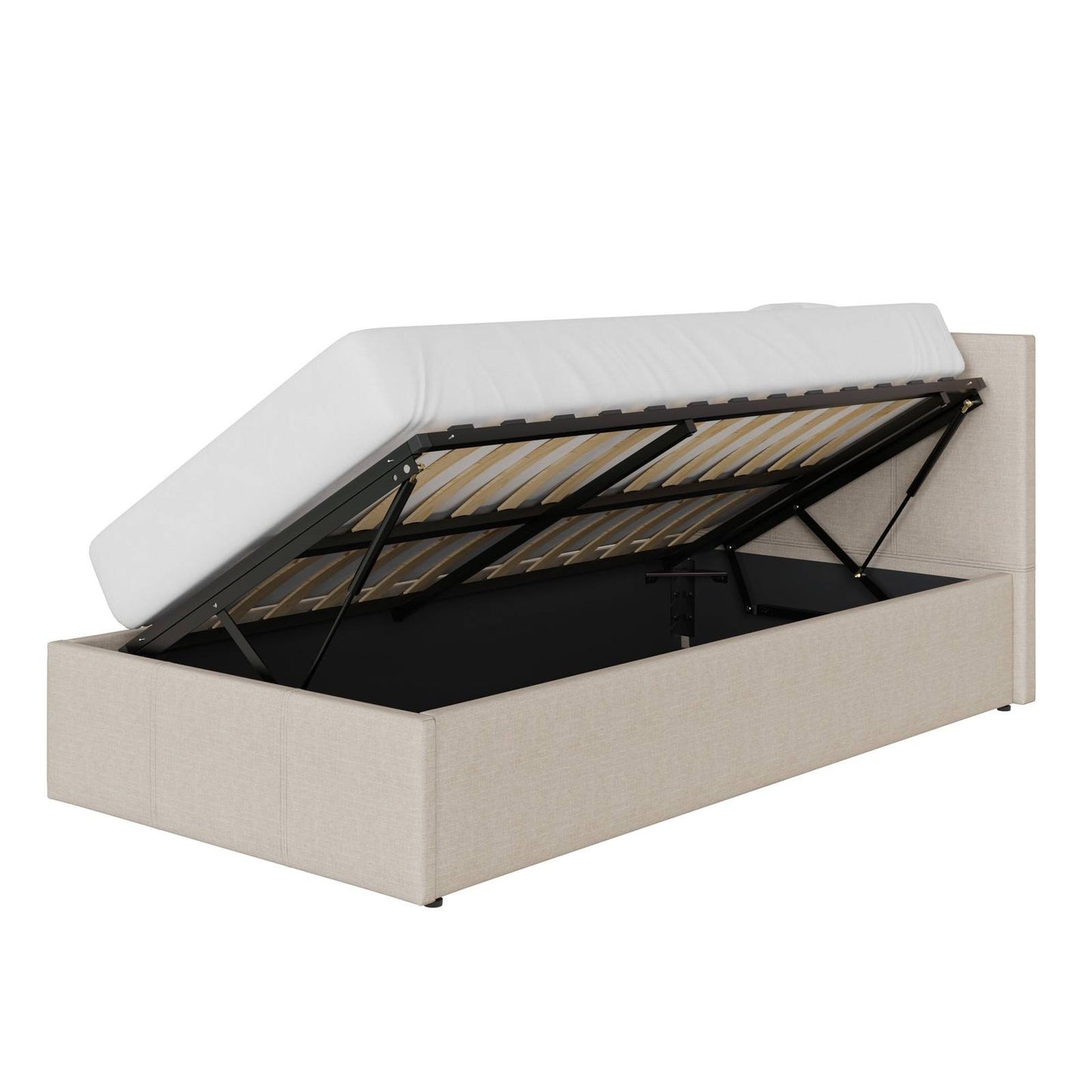 Side Lift Single Ottoman Bed Metal & Wood Natural 3 x 7ft