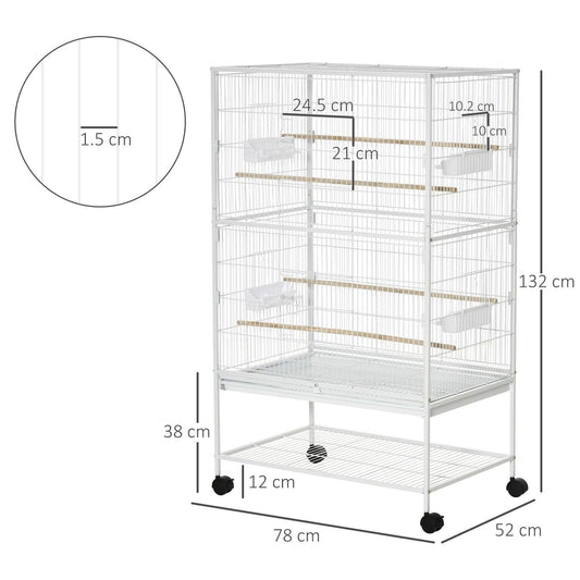 Grille 132cm Bird Cage Wheeled White by Pawhut