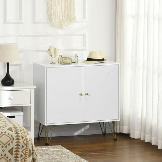Storage Cabinet Slim Sideboard with Golden Hairpin Legs Adjustable Shelves for Living Room Dining Room Hallway White