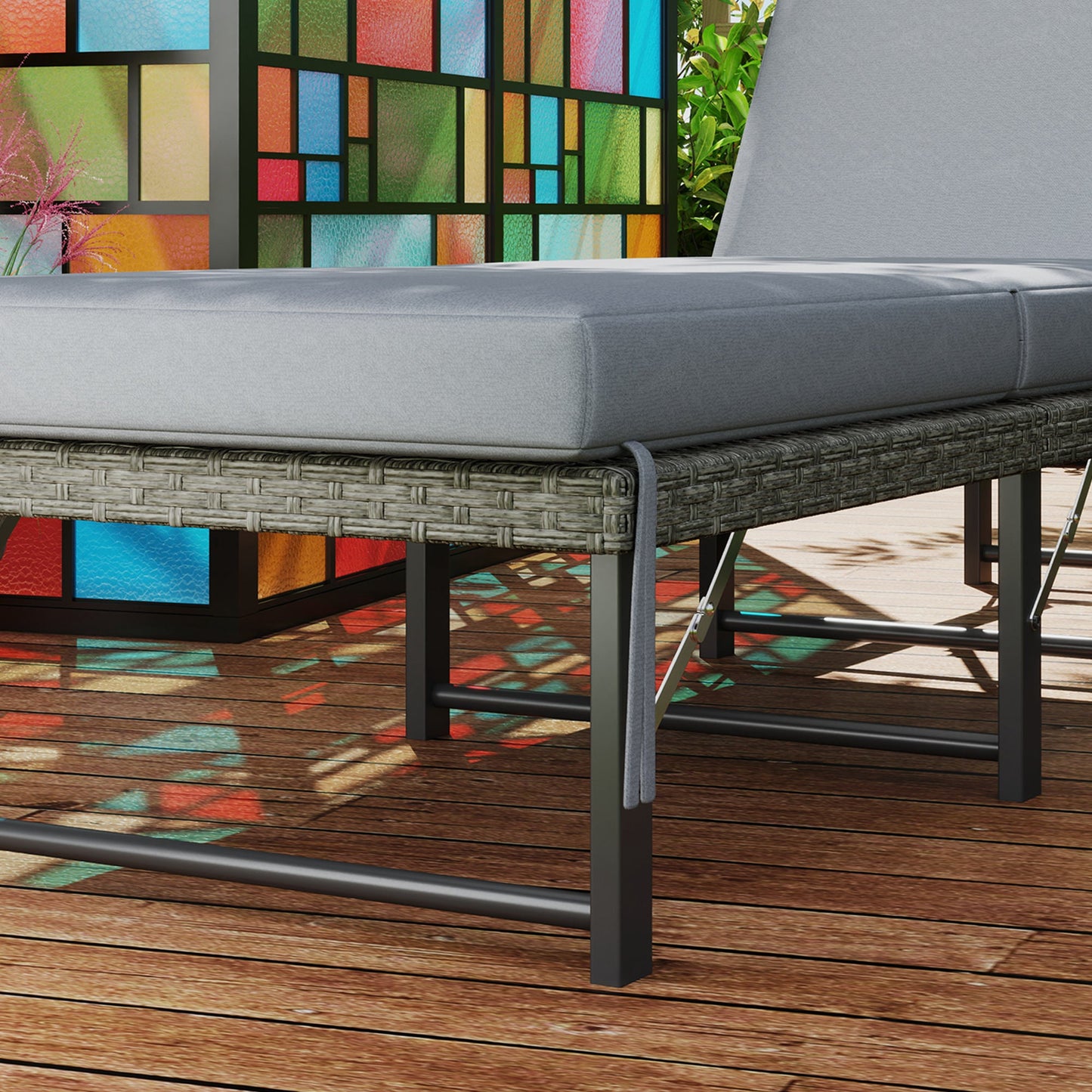 Outsunny Folding Rattan Sun Lounger with Adjustable Back, Cushion, Grey