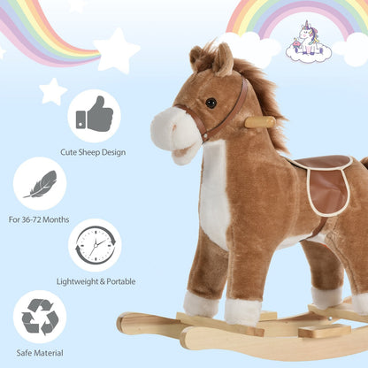 Kids Ride On Plush Rocking Horse With Sound Brown