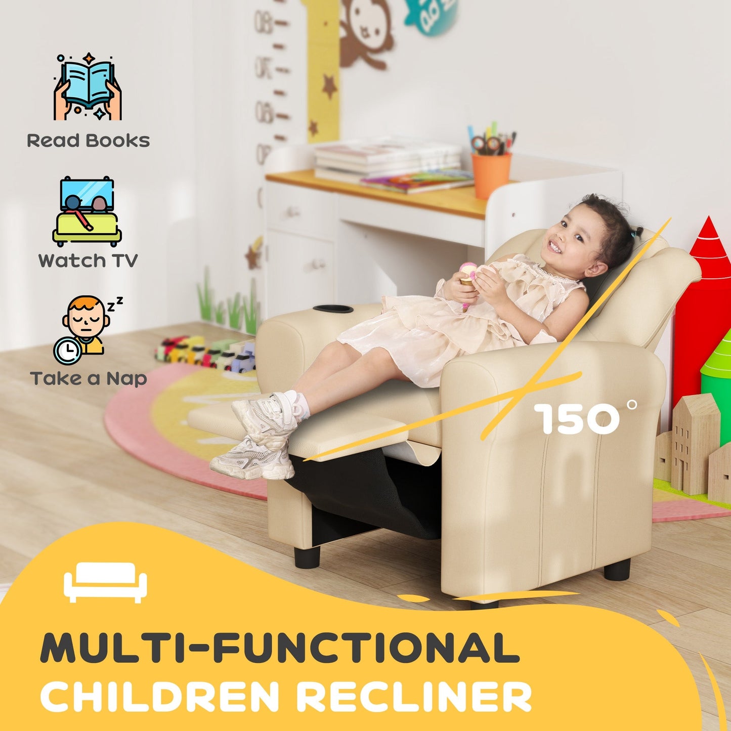 HOMCOM Kids Recliner Chair with Adjustable Backrest and Footrest