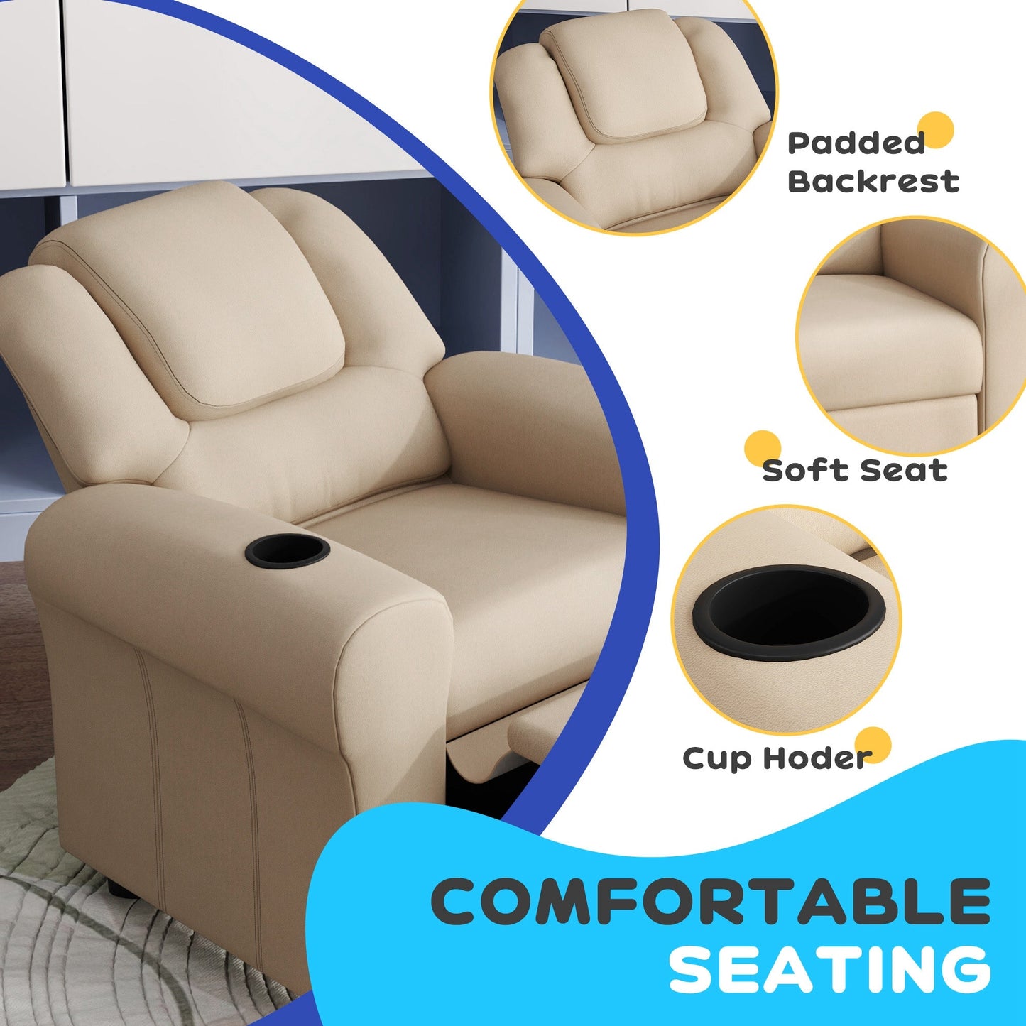 HOMCOM Kids Recliner Chair with Adjustable Backrest and Footrest