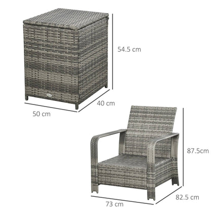 3-Piece PE Rattan Wicker Garden Furniture Patio Bistro Set Weave Conservatory Sofa Storage Table and Chairs Set Blue Cushion Grey Wicker