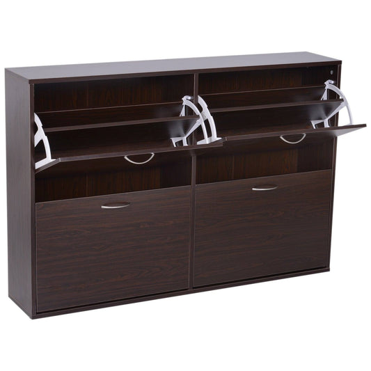 Wooden Modern Design 4 Drawer Shoes Cabinet Pull Down Shelf Storage Organiser Entrance Hallway Furniture - Dark Brown
