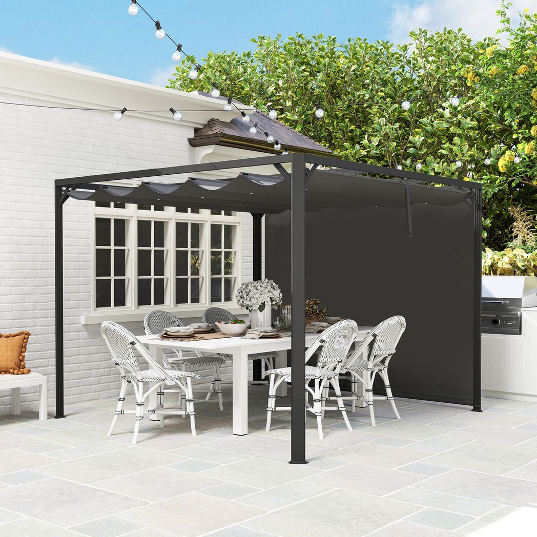 Outsunny 3 x 3(m) Pergola with Retractable Roof & Roller Shade