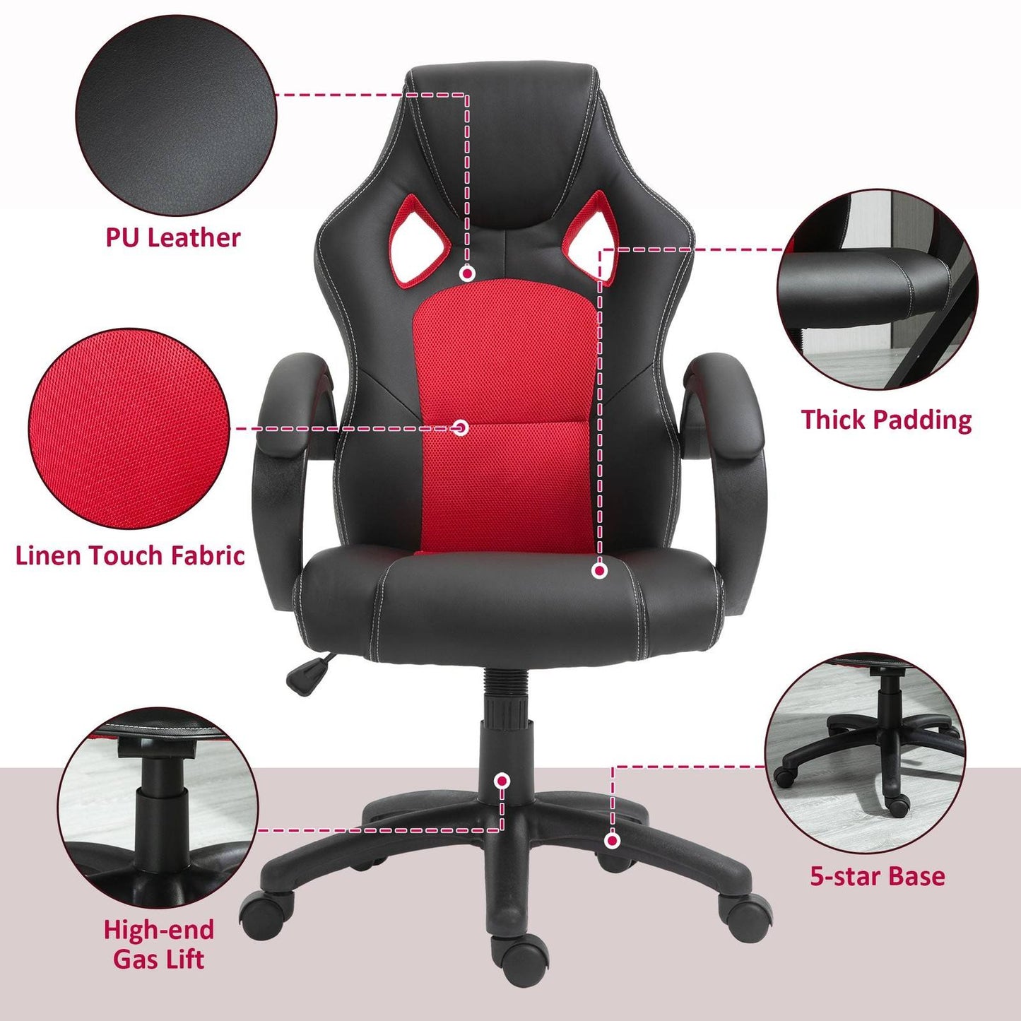 High-Back Office Chair Faux Leather Swivel Computer Desk Chair For Home Office With Wheels Armrests Black
