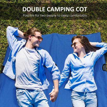 Double Camping Cot Foldable Sunbed Outdoor Patio Sleeping Bed Super Light with Carry Bag Blue