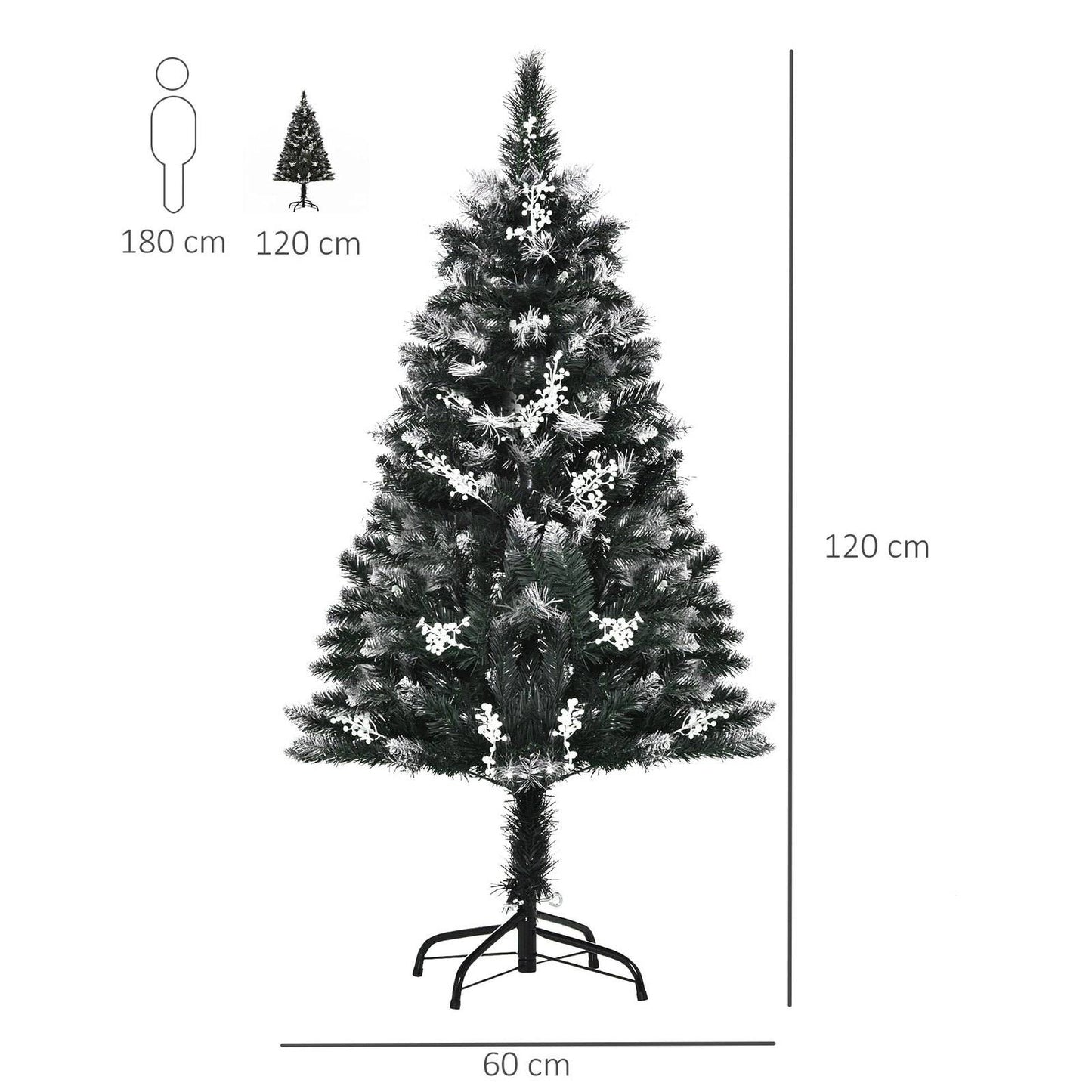 Homcom 4FT Artificial Snow Dipped Christmas Tree Xmas Pencil Tree Holiday Home Indoor Decoration with Foldable Feet Dark Green