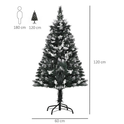 Homcom 4FT Artificial Snow Dipped Christmas Tree Xmas Pencil Tree Holiday Home Indoor Decoration with Foldable Feet Dark Green
