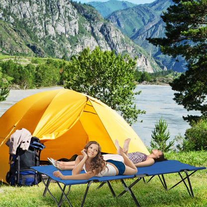 Double Camping Cot Foldable Sunbed Outdoor Patio Sleeping Bed Super Light with Carry Bag Blue