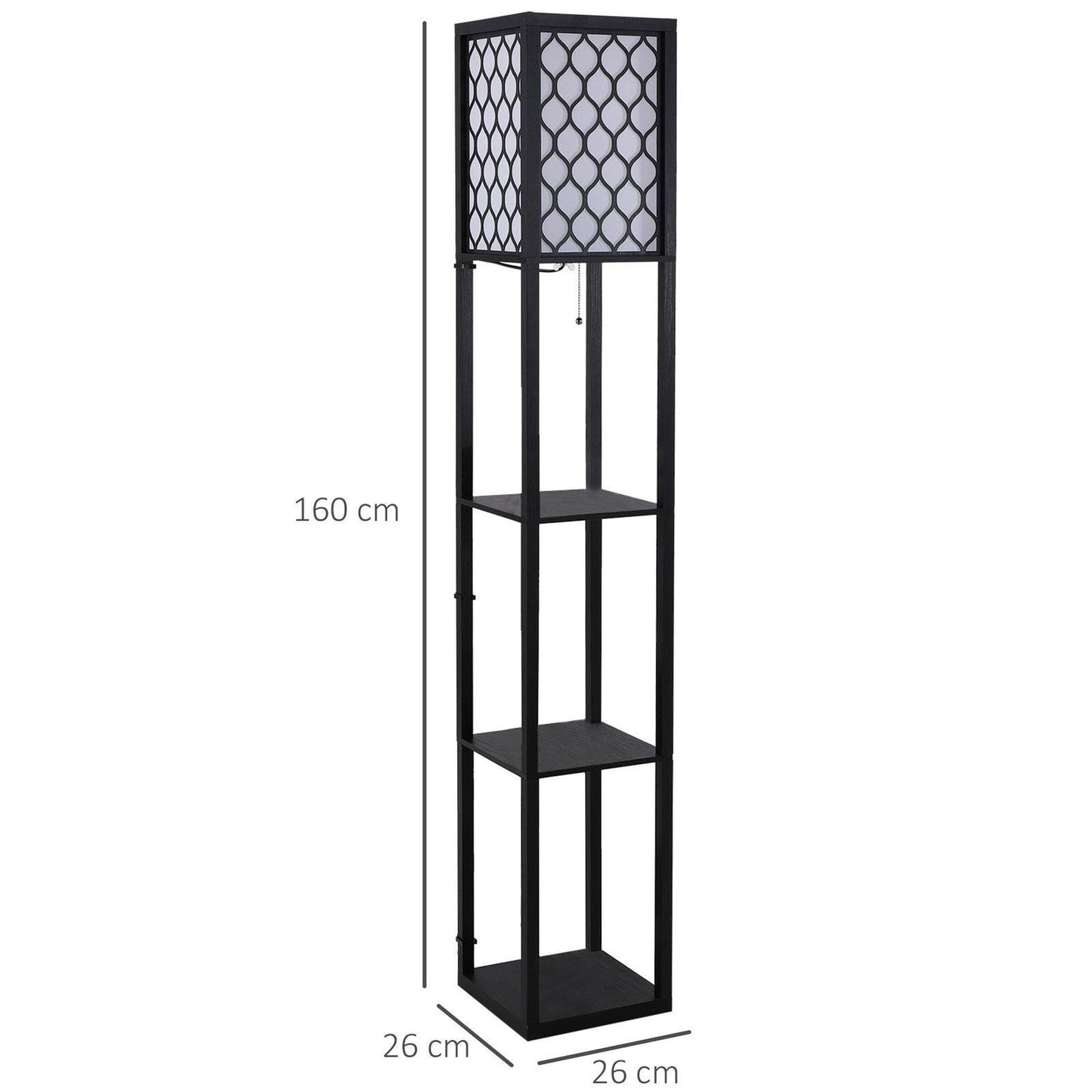 Shelf Floor Lamp Standing Lamp With4-Tier Wooden Open Shelves26L X 26W X 160H cm-Black/White
