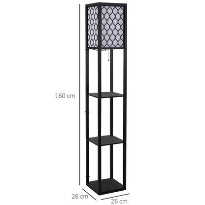 Shelf Floor Lamp Standing Lamp With4-Tier Wooden Open Shelves26L X 26W X 160H cm-Black/White
