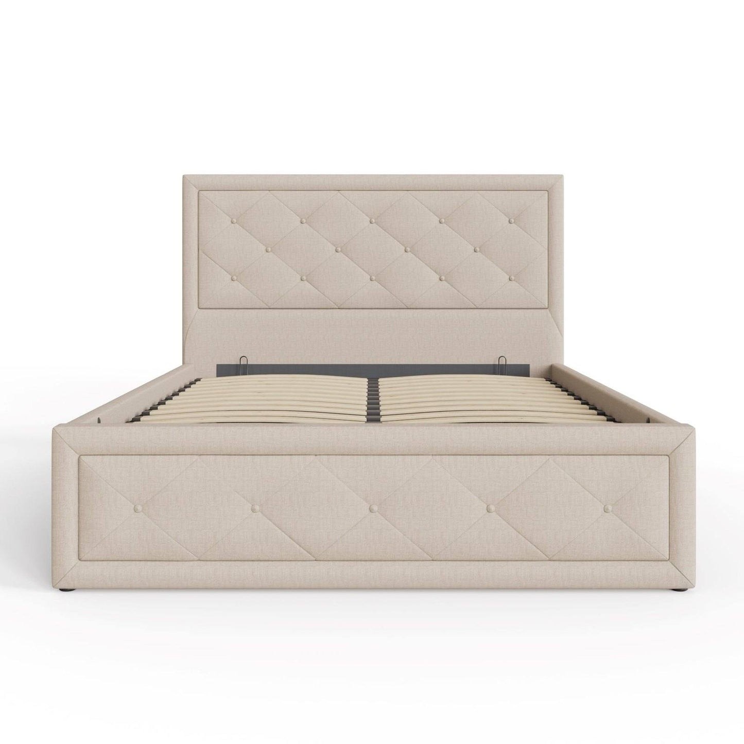 Hollywood Double Ottoman Bed Metal & Wood Natural 5 x 7ft