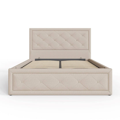 Hollywood Double Ottoman Bed Metal & Wood Natural 5 x 7ft