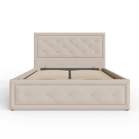 Hollywood Double Ottoman Bed Metal & Wood Natural 5 x 7ft