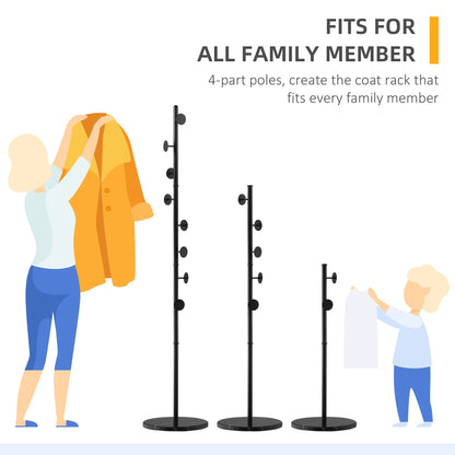Slimline Metal Coat Stand With Round Hooks - Black