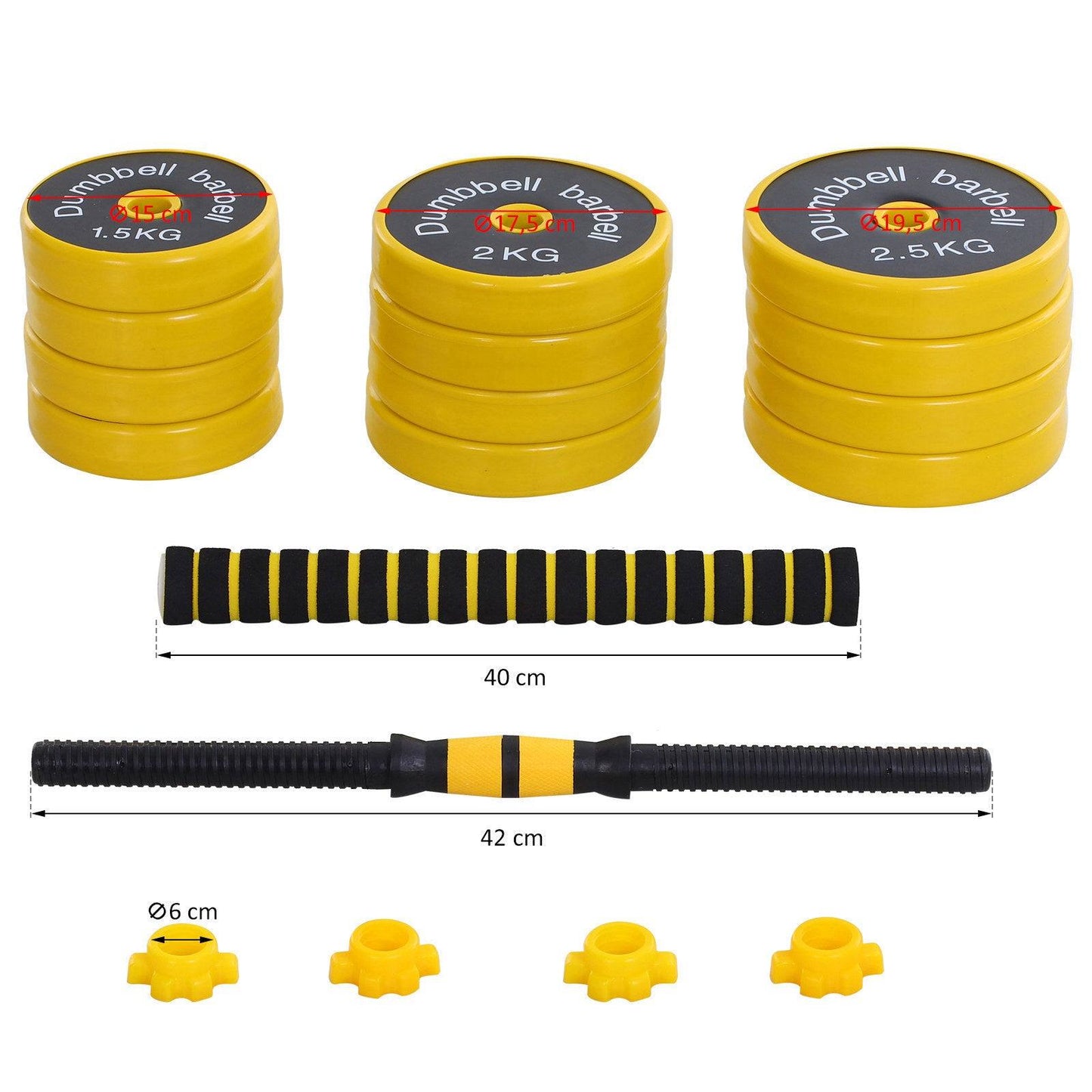 25KG Dumbbell & Barbell Adjustable Set Plate Bar Clamp Rod Home Gym Sports Area Exercise Ergonomic