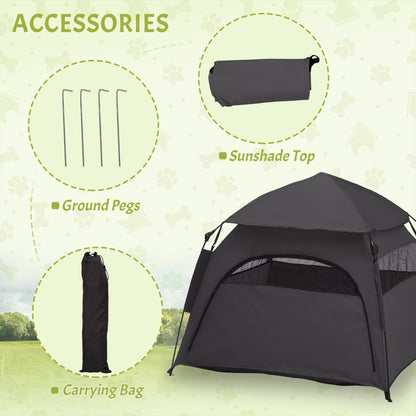 PawHut Foldable Dog Cat Tent with Waterproof Oxford Cloth, Carry Bag, Grey