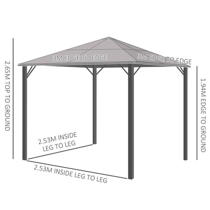 3m x 3m Hardtop Metal Frame Mesh Draped Gazebo Black