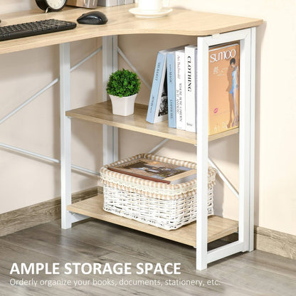 Homcom L-Shaped Desk Corner Computer Desk Folding Home Office Desk Study Table With 2 Shelves Oak Tone