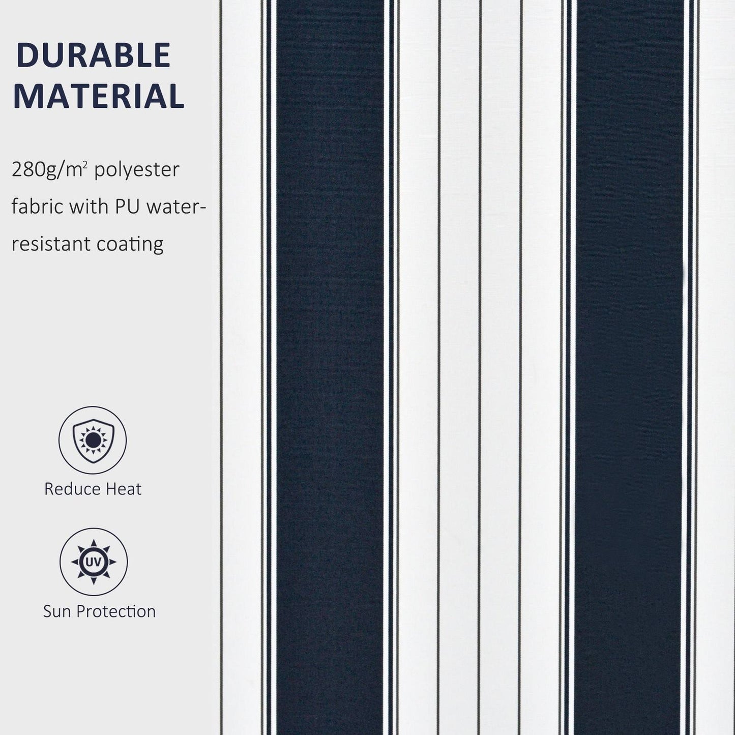 Outsunny Manual Retractable Awning 3X2.5 M-Blue/White Stripes