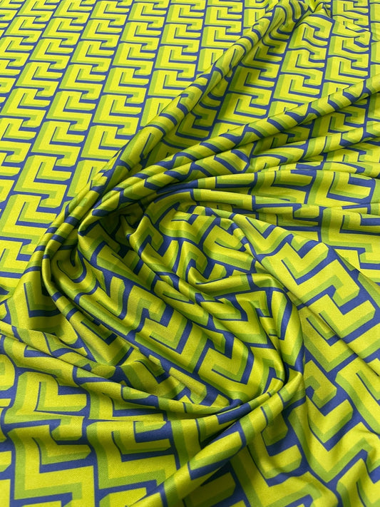 Yellow Geometric Spandex Fabric by the Metre