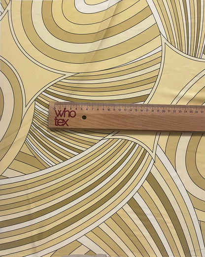 Yellow Retro Swirl Fabric – Geometric Abstract Print by the Metre