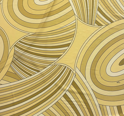 Yellow Retro Swirl Fabric – Geometric Abstract Print by the Metre