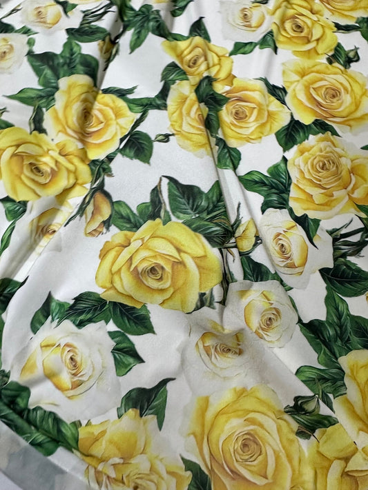 Yellow Floral Rose Pattern Fabric