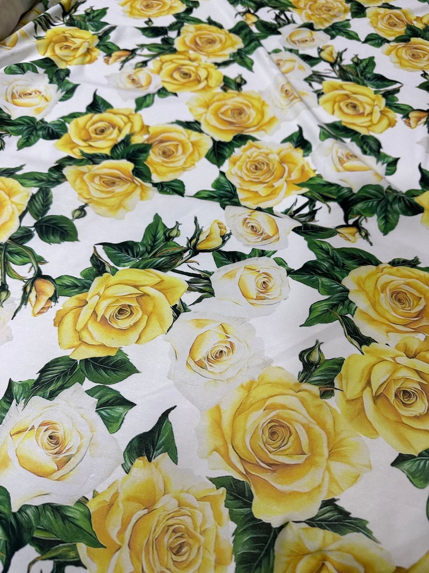 Yellow Floral Rose Pattern Fabric