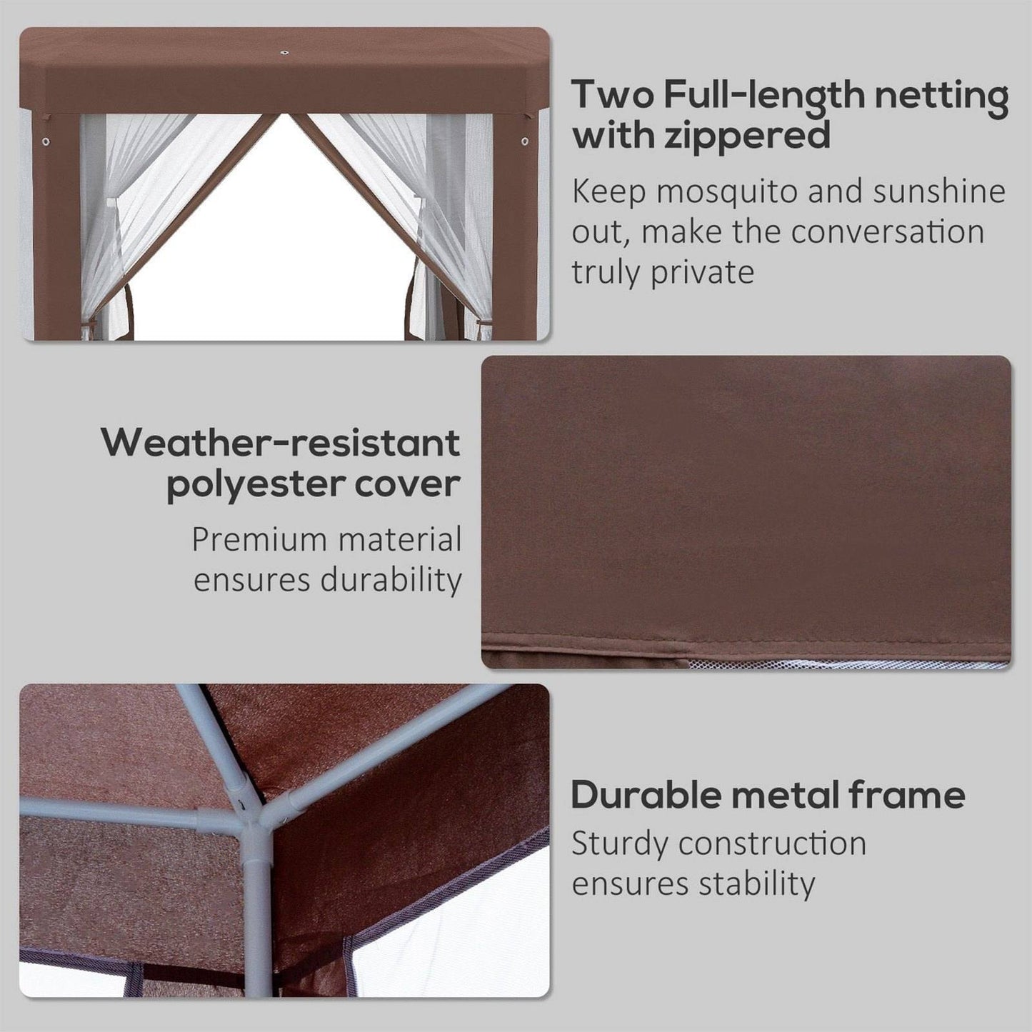 Hexagonal Garden Gazebo 3.4M Patio Party Outdoor Canopy Tent Sun Shelter with Mosquito Netting and Zipped Door