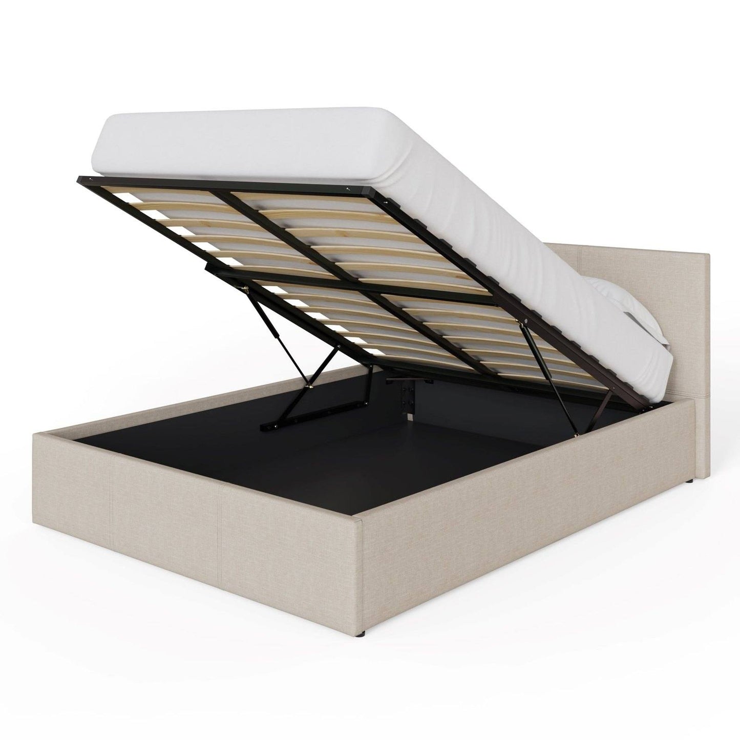 End Lift Double Ottoman Bed Metal & Wood Natural 5 x 7ft