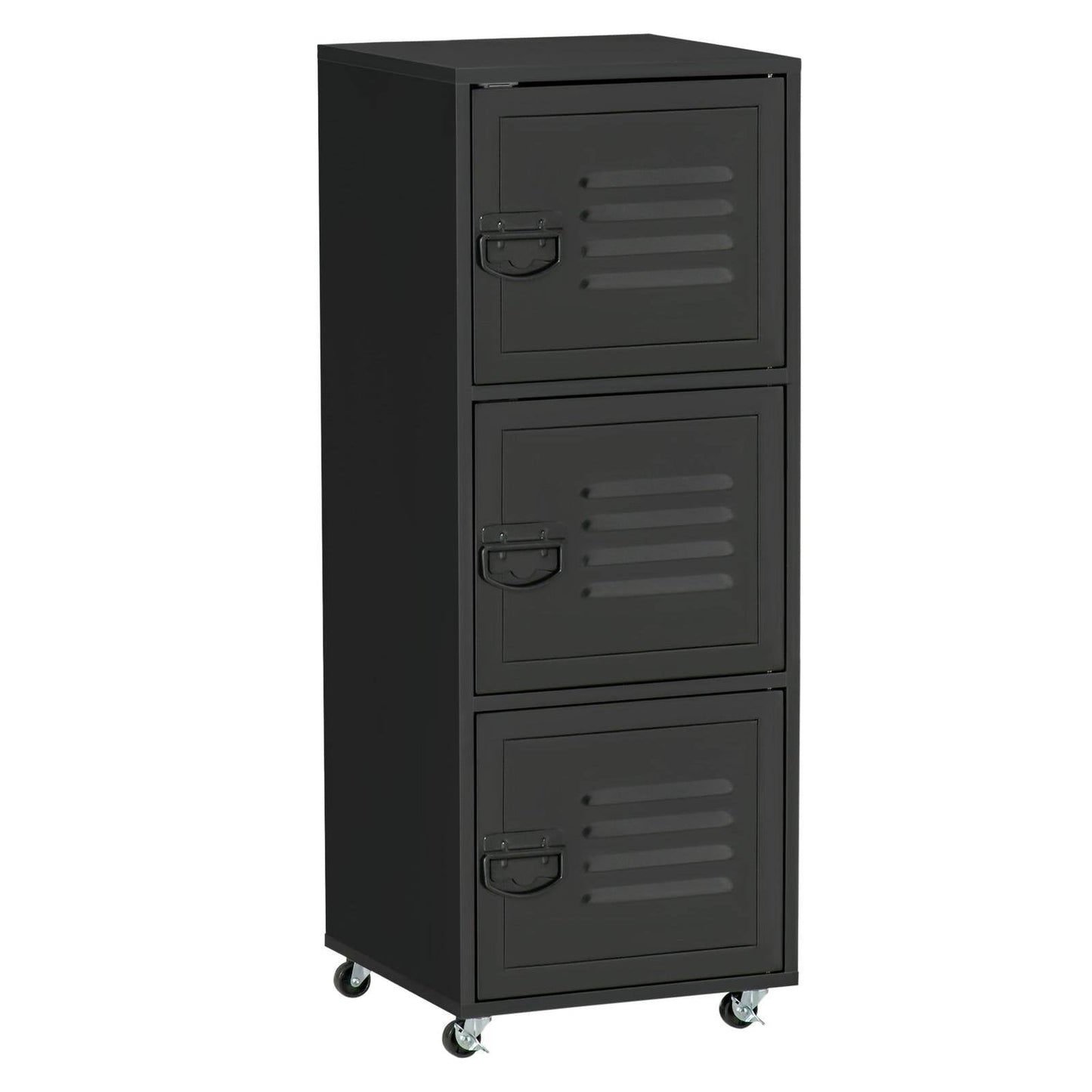 Rolling Storage Cabinet 3-Tier Mobile File Cabinet with Wheels & Metal Doors for Home Office