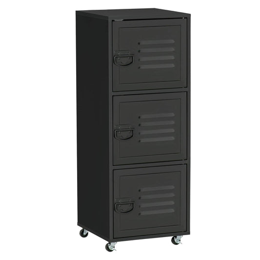 Rolling Storage Cabinet 3-Tier Mobile File Cabinet with Wheels & Metal Doors for Home Office