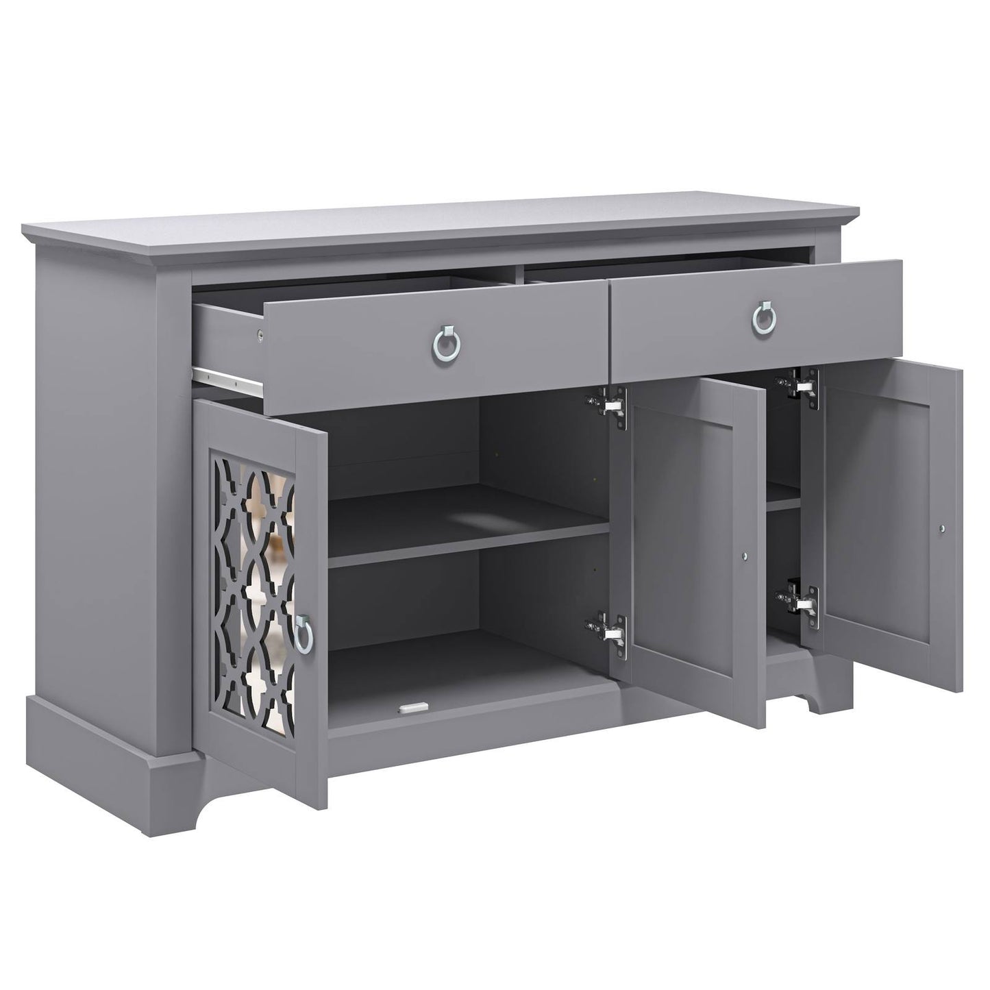 Honition Large Sideboard Grey 3 Doors 4 Shelves 2 Drawers