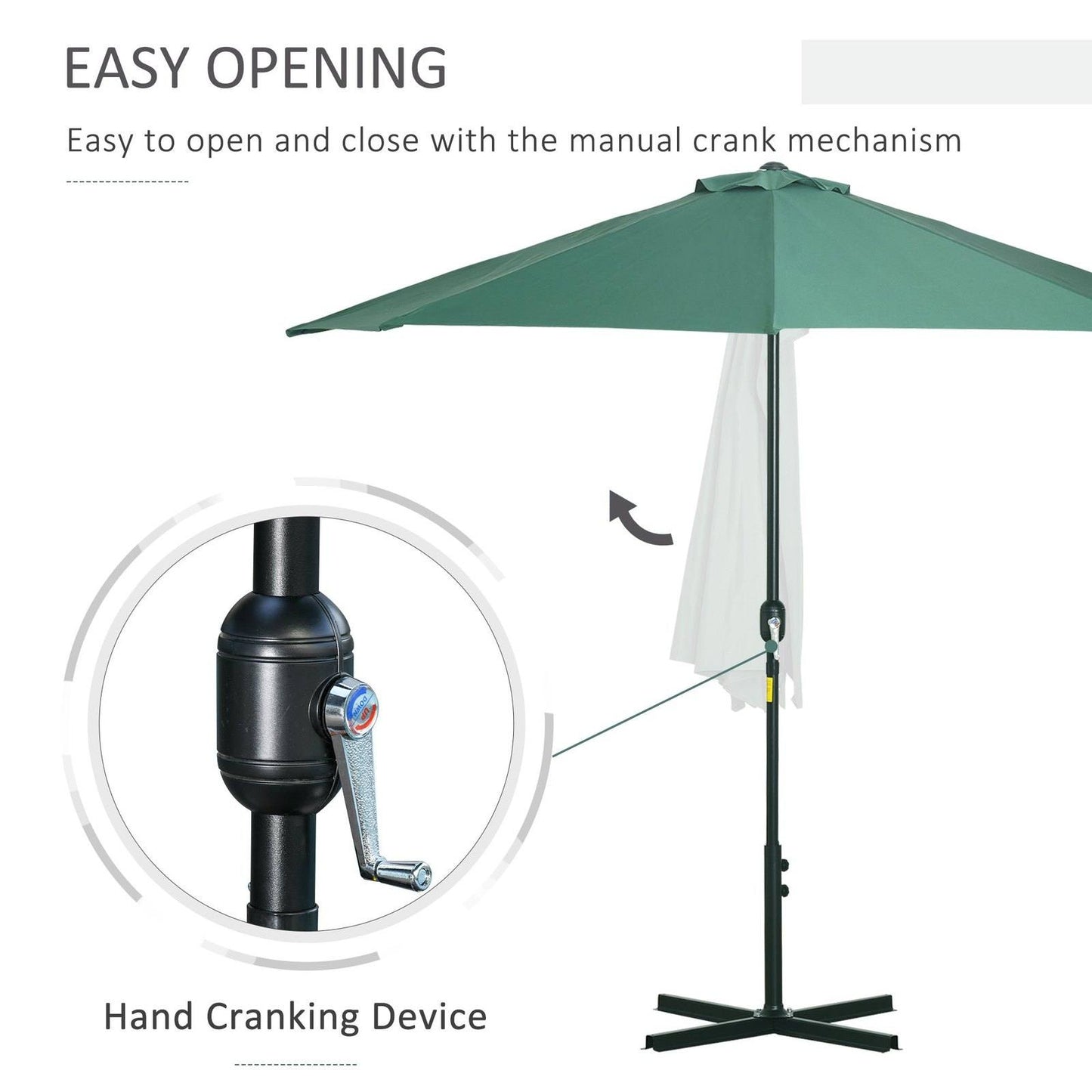 3M Half Round Parasol Umbrella Balcony Metal Frame Outdoor NO BASE Green