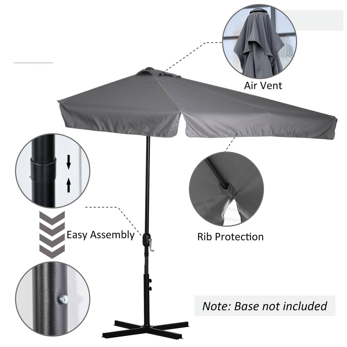 2.3m Half Round Parasol Umbrella Balcony Metal Frame Outdoor NO BASE Grey
