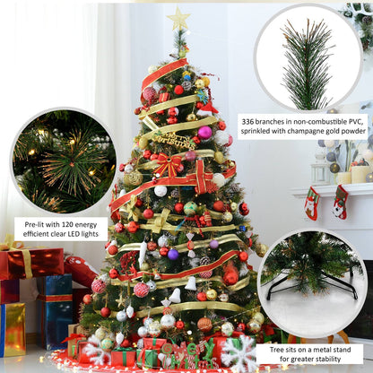 5FT Pre-Lit Christmas Tree Artificial Spruce Xmas Tree Warm White LED Holiday Décor with Metal Stand Green