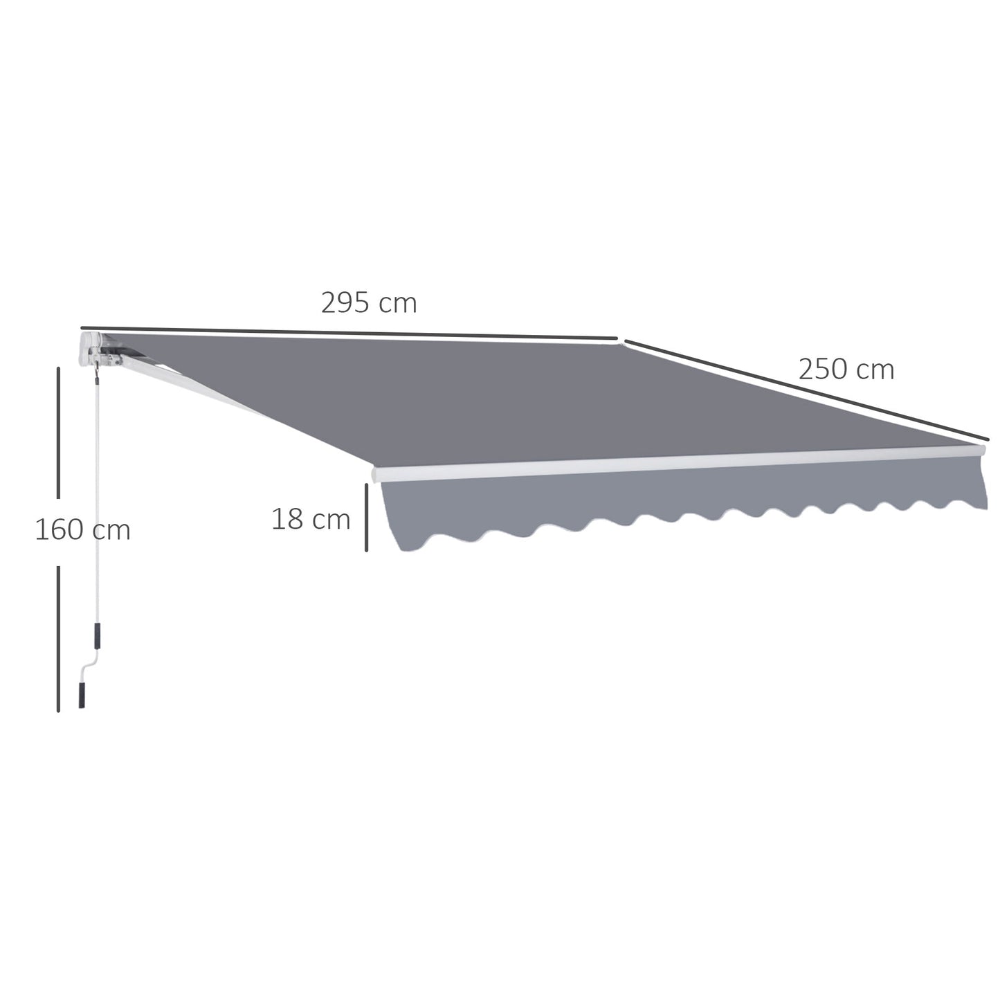 3 x 2.5m Manual Awning Canopy Sun Shade Shelter Retractable for Garden Grey