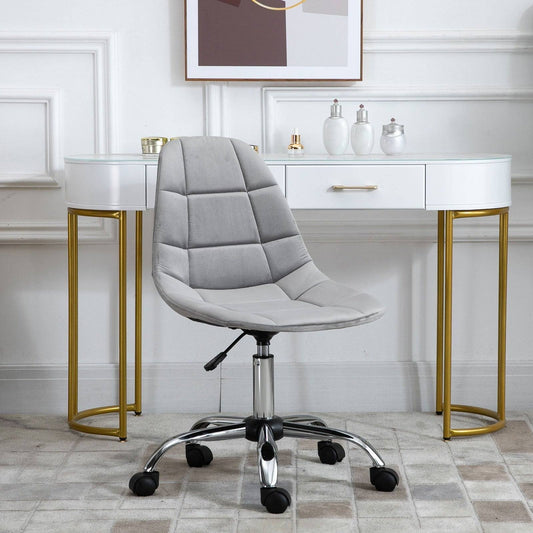 Ergonomic Office Chair Velvet Computer Home Study Chair Armless With Wheels Grey