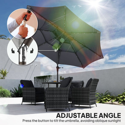 Outsunny 3-Tier Garden Parasol w/ Solar LED Lights, Tilt, Crank Handle